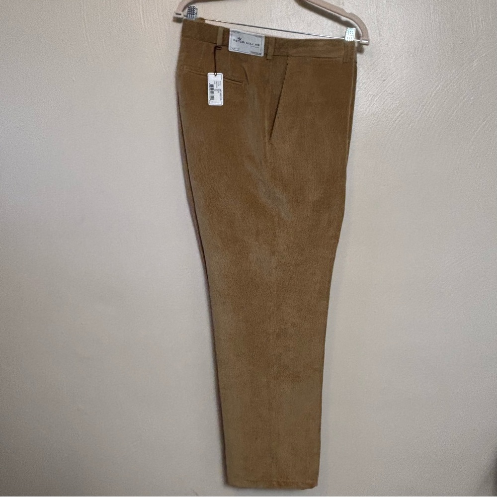 NWT Peter Millar Men's Pants Nanoluxe Corduroy Flat Front Tan Soft 40" x 32"